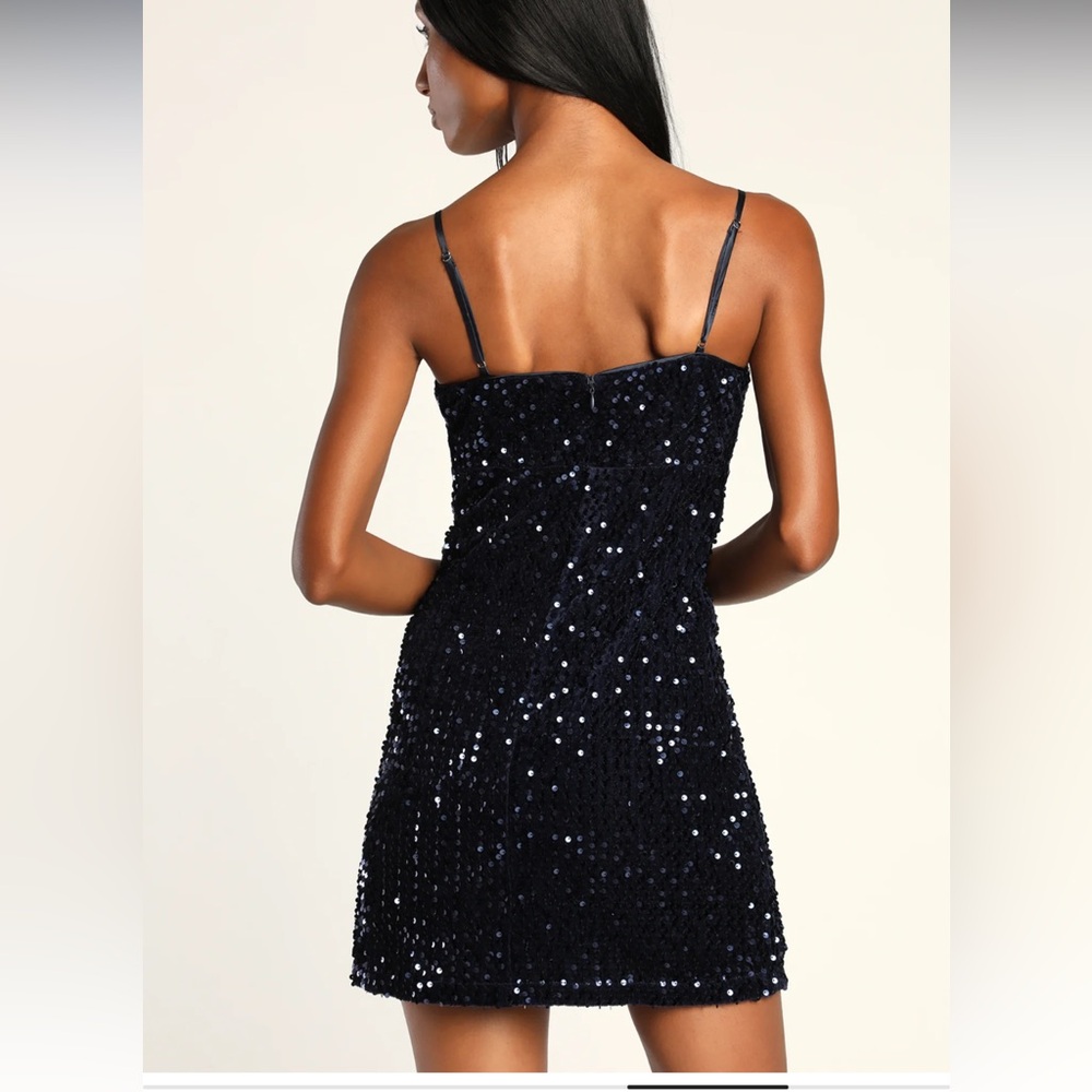 Lulus Sparkling Sophistication Navy Blue Sequin Sleeveless Mini Dress Medium M - Picture 3 of 12